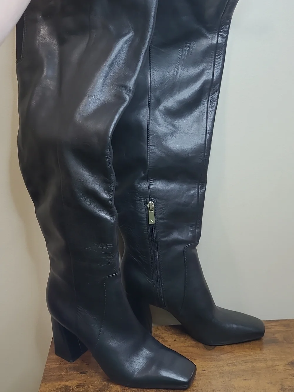 Naturalizer LYRIC Black Leather Over-the-Knee Block Heel Boots size 8.5